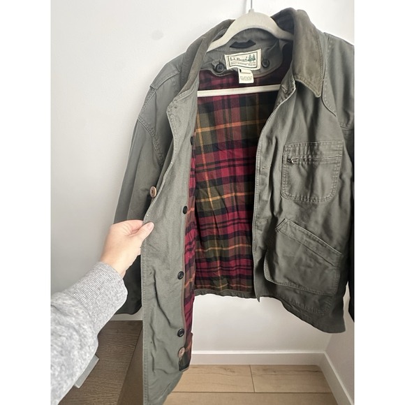 Vintage LL Bean Field Coat Green Canvas Flannel Lined Chore Jacket XLarge - Picture 5 of 14